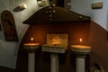 The interior of underground church in name of St. George Victorious in a cave on territory of Greek Monastery - Shepherds Field in