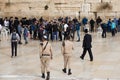 JERUSALEM, ISRAEL - December 1, 2018: Israeli soldiers and ,pPeople praying at the Western Wall Royalty Free Stock Photo