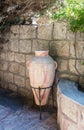 Large decorative clay jug stands in the courtyard of the Greek Monastery - Shepherds Field in Bayt Sahour, a suburb of Bethlehem.