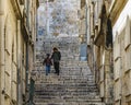 Two Kids Walking, Old Jerusalem Royalty Free Stock Photo
