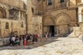 Jerusalem, Israel, 09/11/2016: A group of tourists at the entrance to the temple of the Holy Sepulcher in Jerusalem