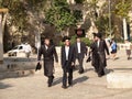 JERUSALEM, ISRAEL. The group of young Orthodox Jews goes along the street