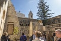 JERUSALEM, ISRAEL - January 30, 2020; The gothic corridor of atrium in Church of the Pater Noster on Mount of Olives. Israel Royalty Free Stock Photo