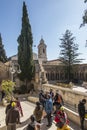 JERUSALEM, ISRAEL - January 30, 2020; The gothic corridor of atrium in Church of the Pater Noster on Mount of Olives. Israel Royalty Free Stock Photo