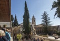 JERUSALEM, ISRAEL - January 30, 2020; The gothic corridor of atrium in Church of the Pater Noster on Mount of Olives. Israel