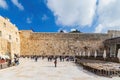 JERUSALEM, ISRAEL - JANUARY 14, 2023: Worshipers praying at the Western or Wailing Wall of Ancient Temple Royalty Free Stock Photo