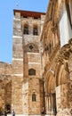 Vew on main entrance to the Church of the Holy Sepulchre in Old City Royalty Free Stock Photo