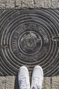 Official emblem of Jerusalem city on an iron manhole