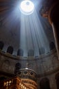 Jerusalem, Israel, June, 2, 2017. A ray of light falls on the altar in Church of the Holy Sepulcher Royalty Free Stock Photo