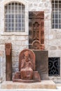 Traditional Armenian Khachkar, cross-stone art, sacred cross, carved rock found in Jerusalem