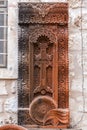 Traditional Armenian Khachkar, cross-stone art, sacred cross, carved rock found in Jerusalem