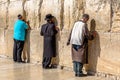 Jews praying at the Wailing Wall or Western Wall in the Old City of Jerusalem