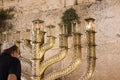 jerusalem, israel. 22-12-2019. The large traditional menorah in the Western Wall