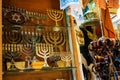 Jerusalem Israel March 23, 2018 Closeup of handcrafted decorative objects sold in a souvenirs shop at the bazaar of the old city o