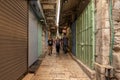 Few tourists walk on Daniel Street Arab market near the Yafo Gate in the old city of Jerusalem, Israel