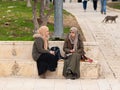 Muslim girls sitting in the park on the Temple Mount near to the Golden Gate - Gate of Mercy in the Old Town of Jerusalem in