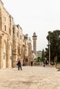 The south part the Temple Mount and the Bab Al Asbat Minaret in the Old Town of Jerusalem in Israel