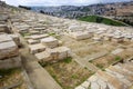 JERUSALEM, ISRAEL - MARCH 25, 2019: View to jewish cemetery and old Jerusalem Royalty Free Stock Photo