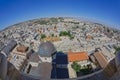 Fisheye lens shot of the panoramic view of the old city of Jerusalem