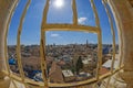 Fisheye lens shot of the panoramic view of the old city of Jerusalem