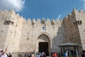 sraeli soldiers supervising the Damascus gate, one of the main entrance to the old city of Jerusalem Royalty Free Stock Photo