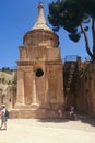 Orthodox Jews praying on the Mount of Olives cemetery and Tomb of Absalom son of King David of Israel and ancient jewish in Royalty Free Stock Photo