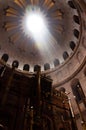 Penetrating sun rays through the rotunda of the dome of the Church of the Holy Sepulcher in Jerusalem Royalty Free Stock Photo