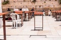 Prayer table standing near the Western Wall, holy place, the last remains of Jewish Temple in Jerusalem, Israel