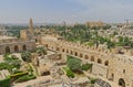 View of the Tower of David courtyard and new Jerusalem in the background Royalty Free Stock Photo
