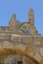 Arch detail and Ottoman minaret in the Tower of David in Jerusalem