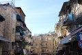 Houses on an old street in Jerusalem near the Shuk Machane Yehuda market. Royalty Free Stock Photo