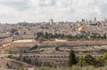 View of the Temple Mount, the old and modern city of Jerusalem from Mount Eleon - Mount of Olives in East Jerusalem in Israel