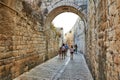 Jerusalem, Israel - October 21, 2019: Ancient Alley in Jewish Quarter, Jerusalem. Israel. Photo in old color image style