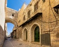 Ecce Homo Arch, remaining of ancient roman Aelia Capitolina quarter at Via Dolorosa street in Jerusalem Old City in Israel