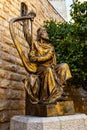 King David statue at Benedictine Dormition Abbey on Mount Zion, near Zion Gate  outside walls of Jerusalem Old City in Israel Royalty Free Stock Photo