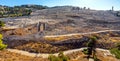 Jewish cemetery at western slopes of Mount of Olives with Absalom Monument and ZechariahÃ¢â¬â¢s tomb in Jerusalem in Israel Royalty Free Stock Photo