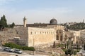 The walls of theTemple Mount, Al-Aqsa Mosque and the Minaret over the Islamic Museum in the Old Town of Jerusalem in Israel