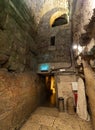 Western Wall underground Tunnel with Second Temple period street along Temple Mount walls in Jerusalem Old City in Israel