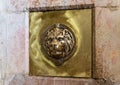 Copper bas-relief with the head of a lion in the Old City in Jerusalem, Israel Royalty Free Stock Photo