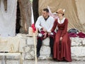 A knight with a beautiful lady rests between fights at the festival `The Knights of Jerusalem` in Jerusalem, Israel.