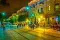 JERUSALEM, ISRAEL, SEPTEMBER 6, 2018: Night view of Jaffa street in Jerusalem, Israel Royalty Free Stock Photo