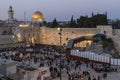 Numerous believers are in the evening near the Western Wall in the old city of Jerusalem for a holiday prayer dedicated to the hol Royalty Free Stock Photo