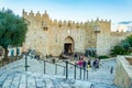 JERUSALEM, ISRAEL, SEPTEMBER 7, 2018: People are passing through Damascus gate in Jerusalem, Israel