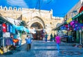 JERUSALEM, ISRAEL, SEPTEMBER 7, 2018: People are passing through Damascus gate in Jerusalem, Israel