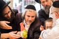 JERUSALEM, ISRAEL - SEPTEMBER 20, 2018: Pre-holiday bazaar in Jerusalem on the eve of Sukkot. Religious young Jews choose etrog