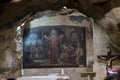 JERUSALEM, ISRAEL - Stcznia 30, 2020: Interior view of Grotto of Gethsemane - chapel located in natural cave near the olive garden