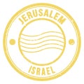 JERUSALEM - ISRAEL, words written on yellow postal stamp