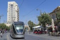 The Jerusalem light rail train tram in downtown, Jaffa road, Jerusalem, Israel