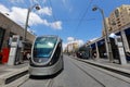 Jerusalem Light Rail tram (train) stop and Central bus station on Jaffa street, Jerusalem, Israel