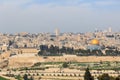 Jerusalem Old city cityscape panorama with Dome of the Rock with gold leaf and Al-Aqsa Mosque on Temple Mount and Rotunda of